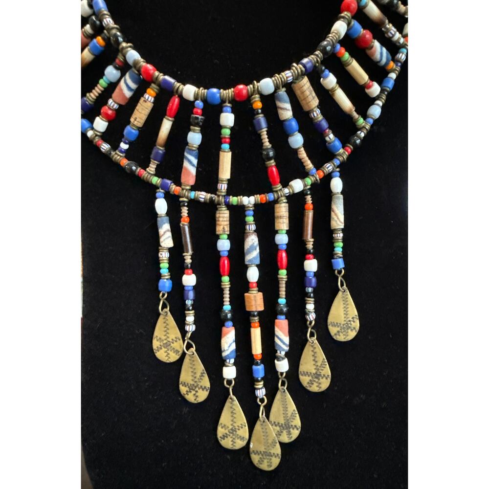 Handmade Bohemian Choker Style Beaded Statement Necklace - Picture 2 of 4